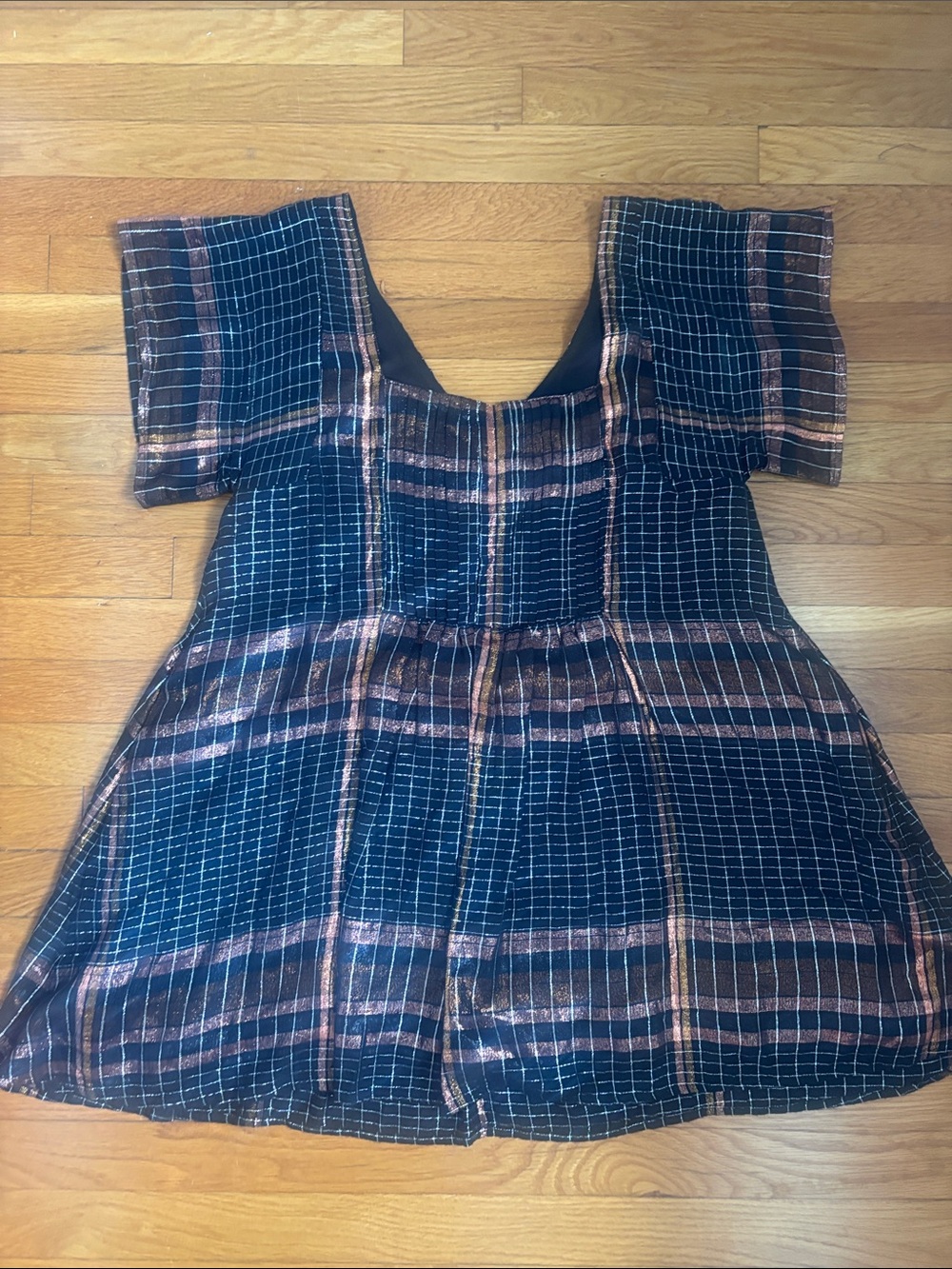 Free People Black Plaid Metallic-Accent Dress